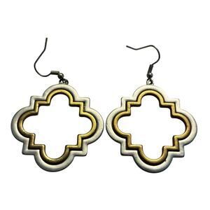 Pierced earrings brushed nickel & goldtone drop dangle fashion statement jewelry